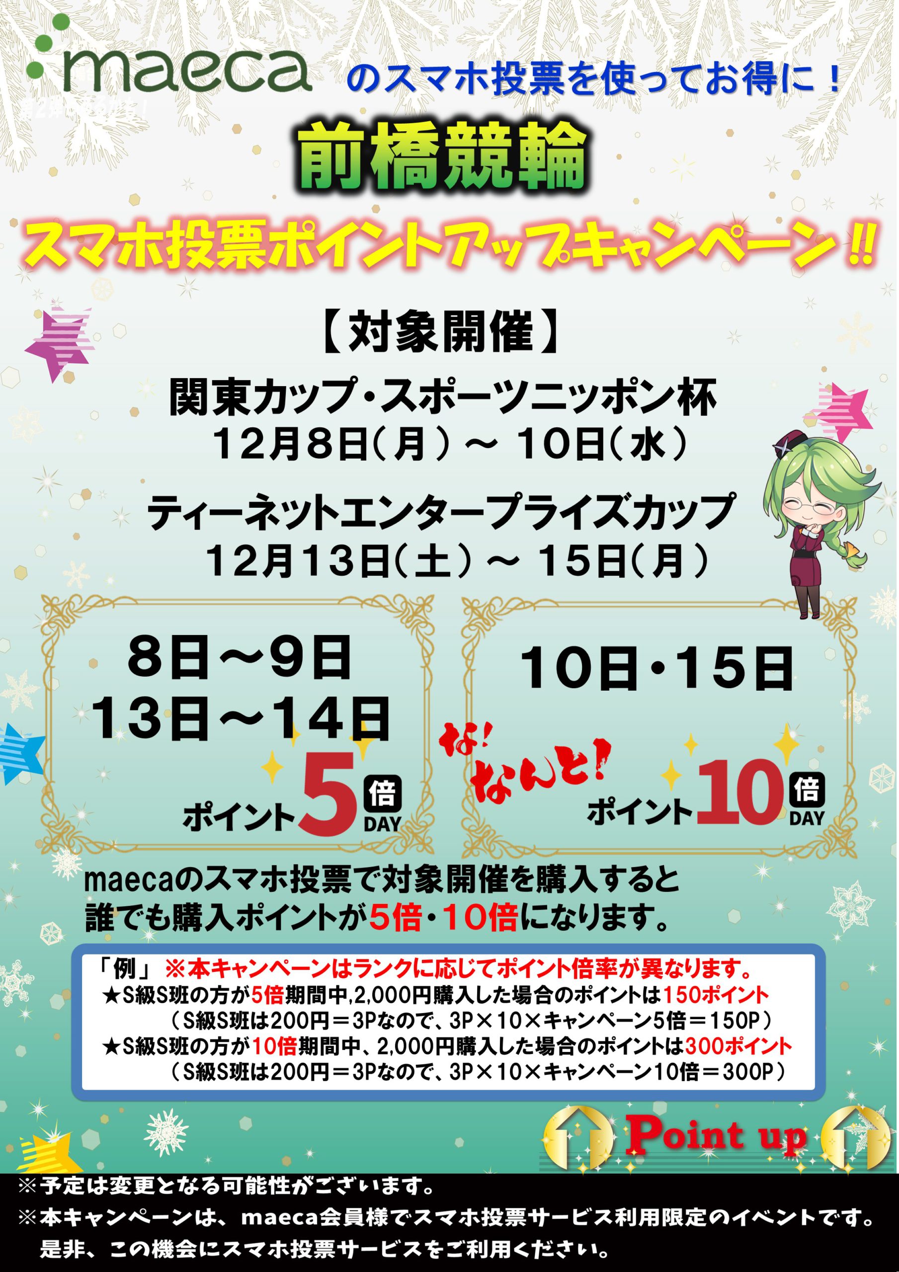 maecaスマホ投票ポイントアップキャンペーン12月